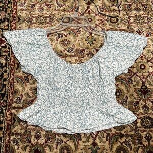 Sim & Sam Floral Cropped Top Size Medium Rouched Middle On or Off Shoulder